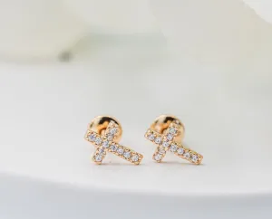 14K Gold Cross CZ Earrings