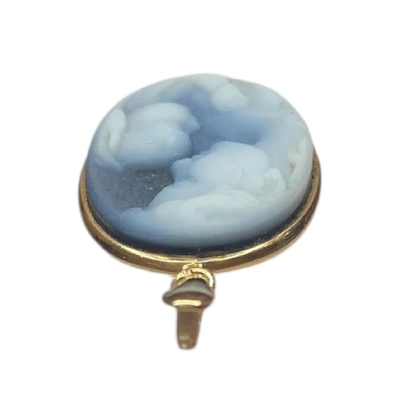 14K Gold Mother and Child Agate Cameo Pendant