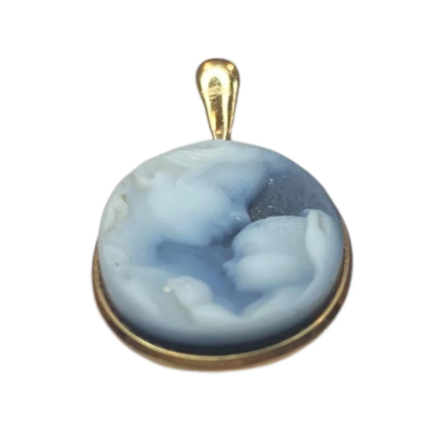 14K Gold Mother and Child Agate Cameo Pendant