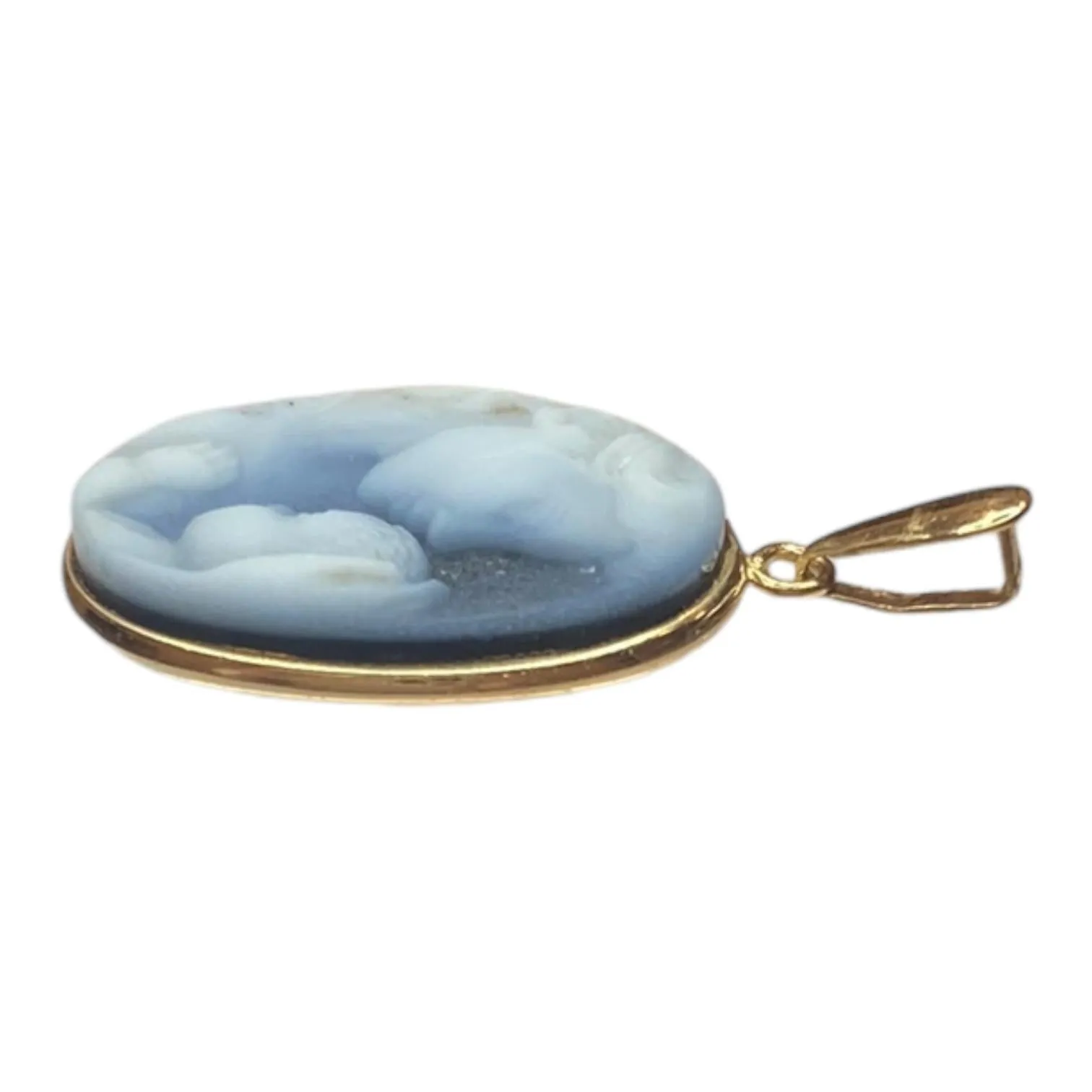 14K Gold Mother and Child Agate Cameo Pendant