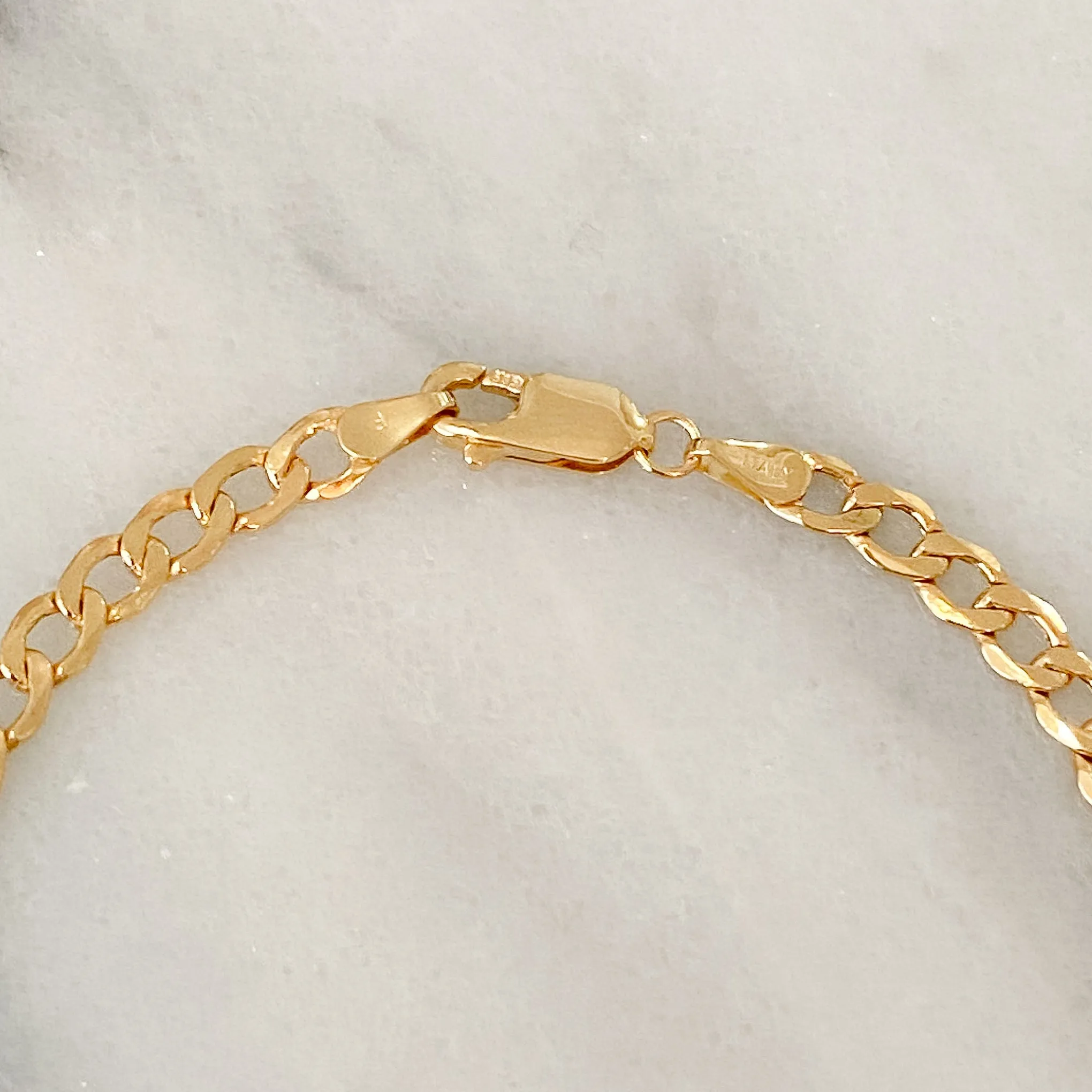 14K Gold Open Curb Link Chain Ankle Bracelet, Small Size Links