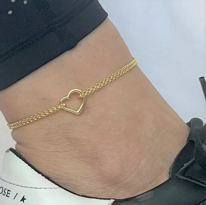 14K Gold Open Heart Anklet