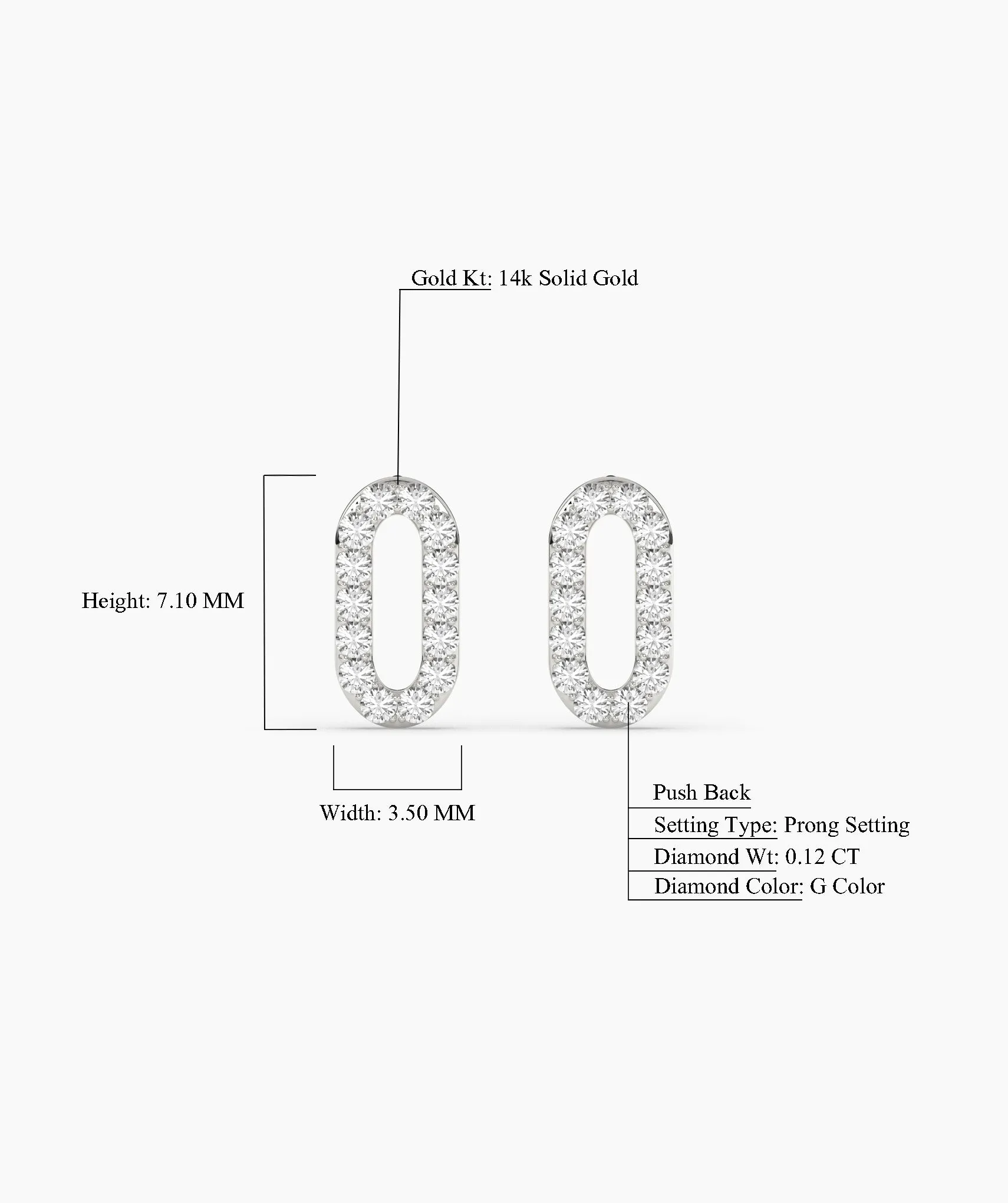 14K Gold Oval Style Sparkle Studs