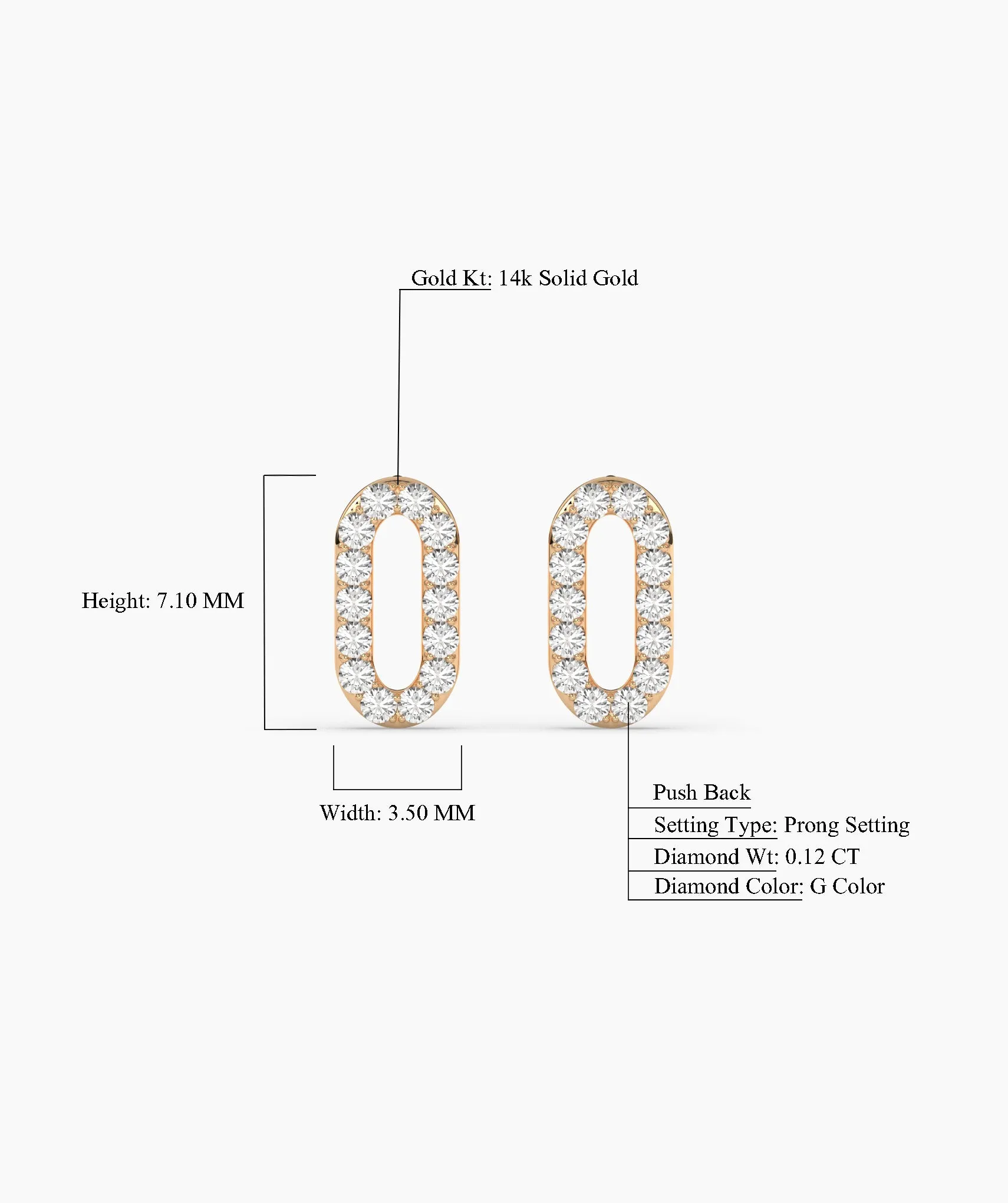 14K Gold Oval Style Sparkle Studs