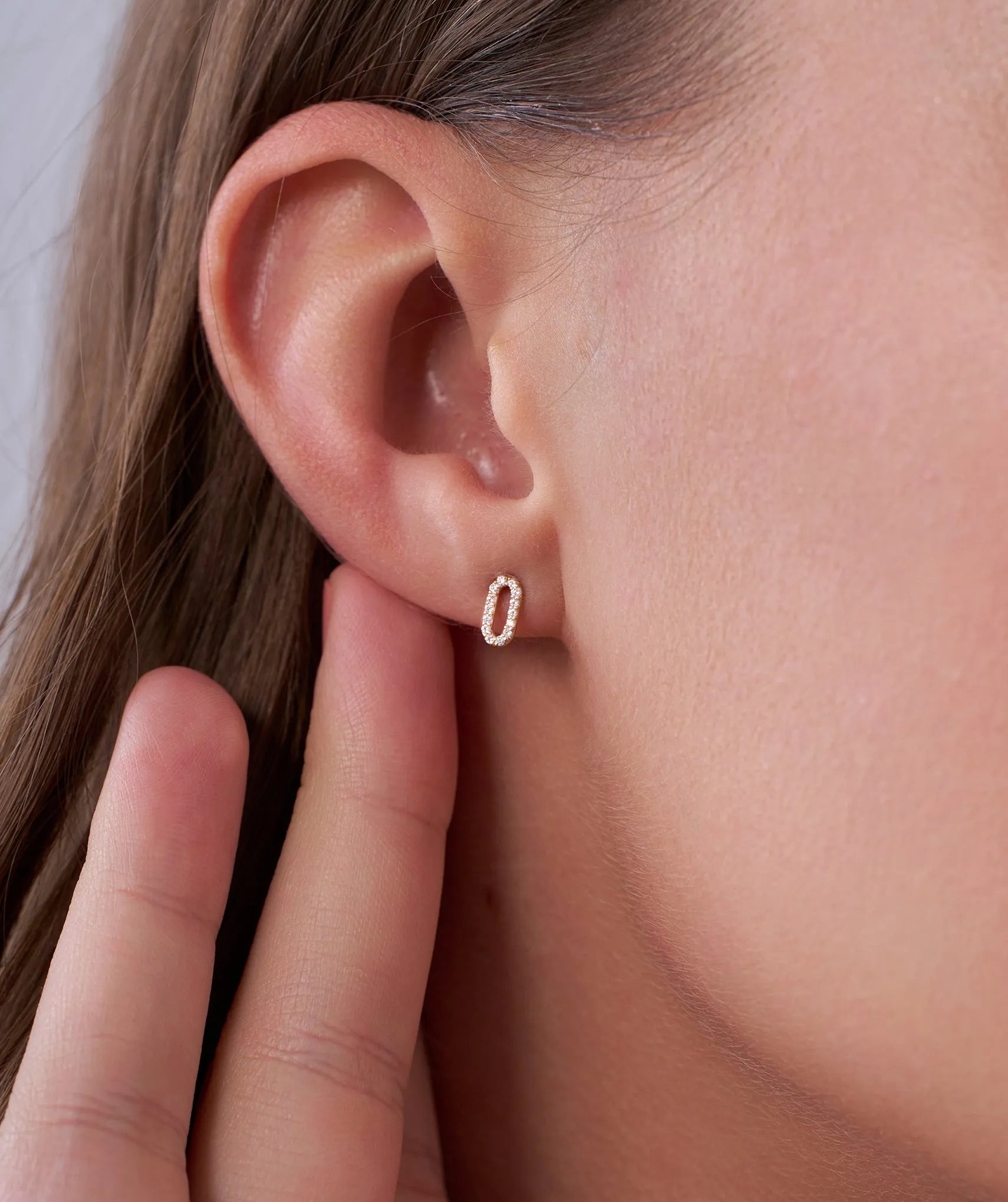 14K Gold Oval Style Sparkle Studs