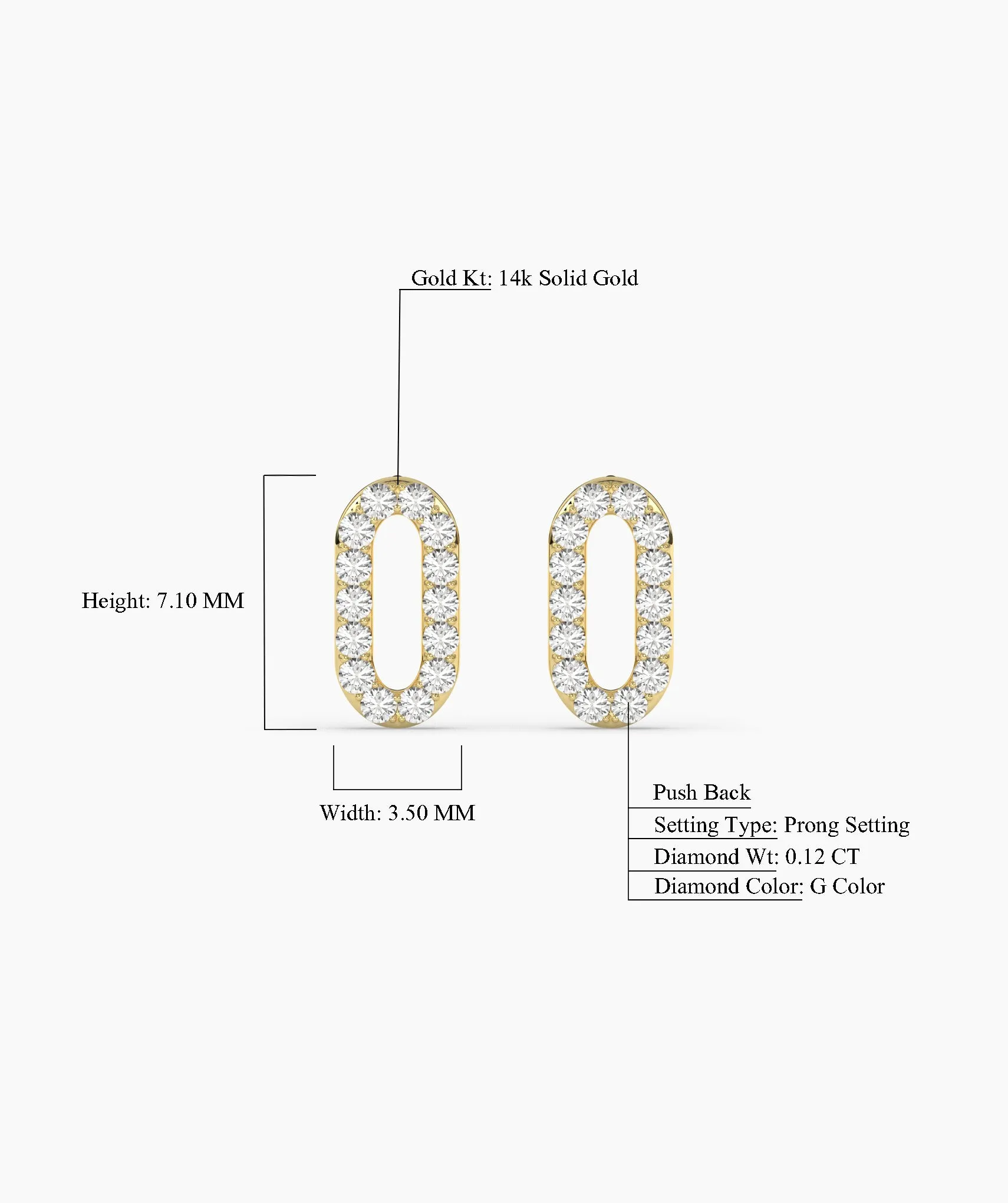 14K Gold Oval Style Sparkle Studs