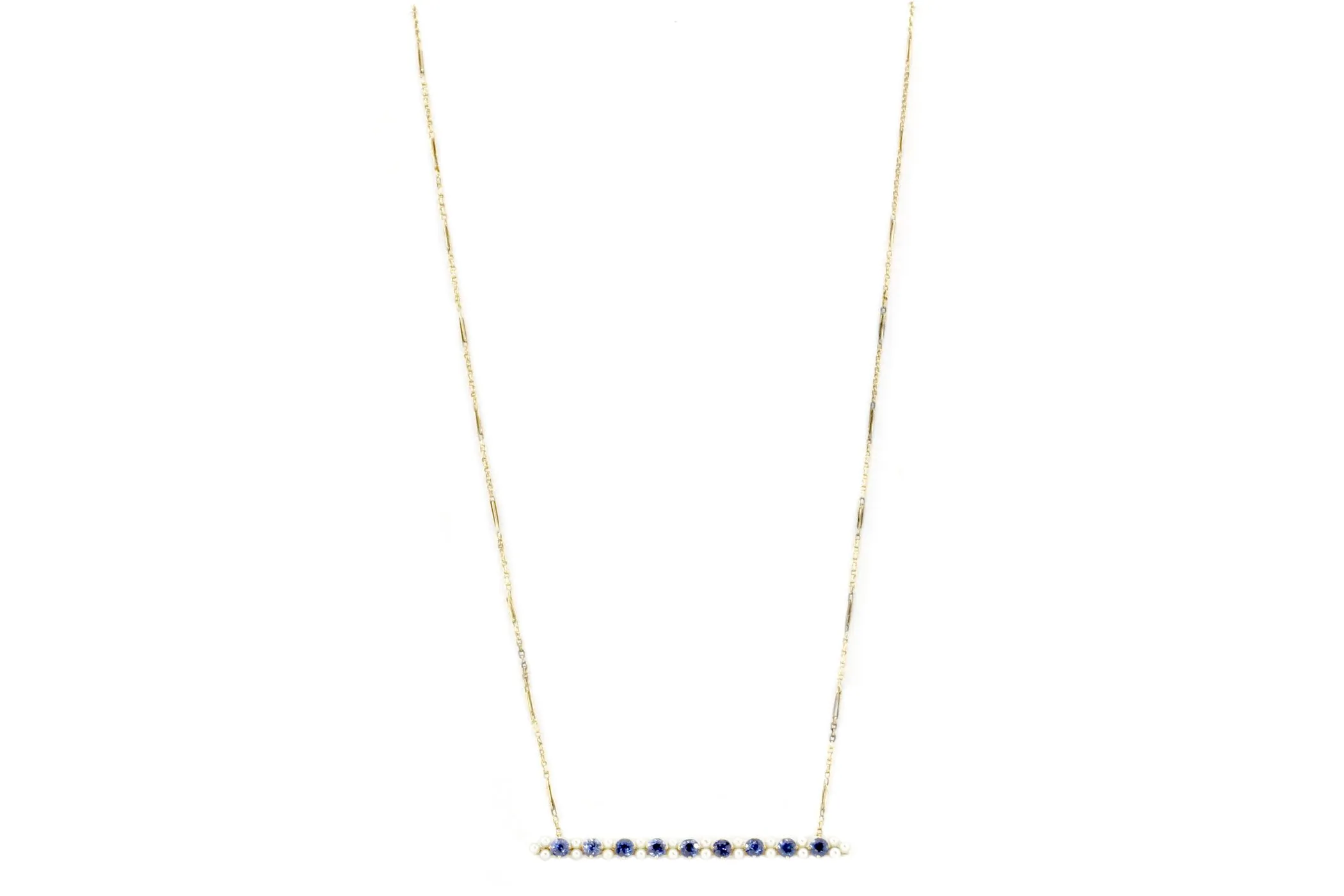 14K Gold Victorian Sapphire and Pearl Bar Pin Conversion Necklace
