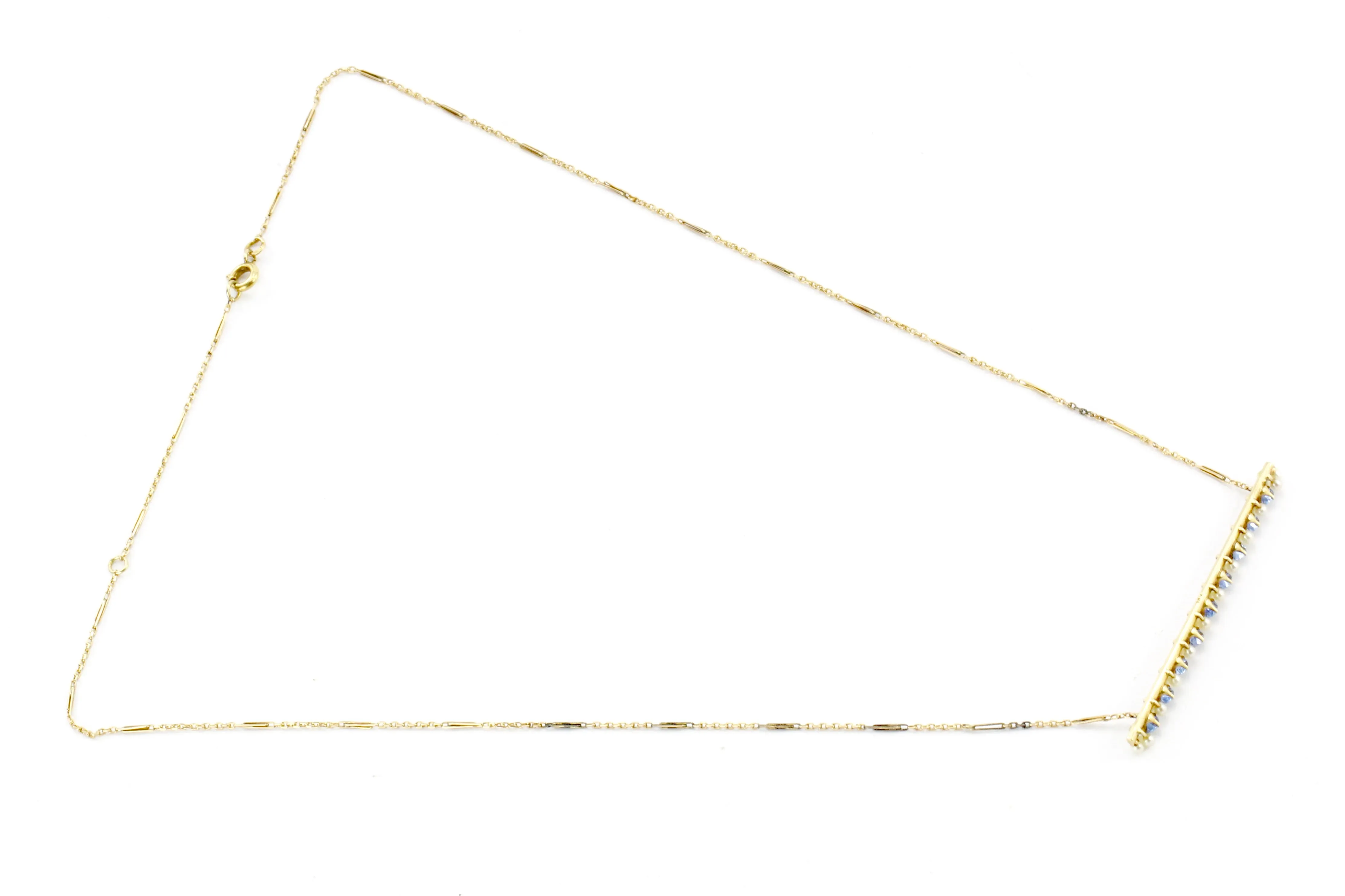 14K Gold Victorian Sapphire and Pearl Bar Pin Conversion Necklace