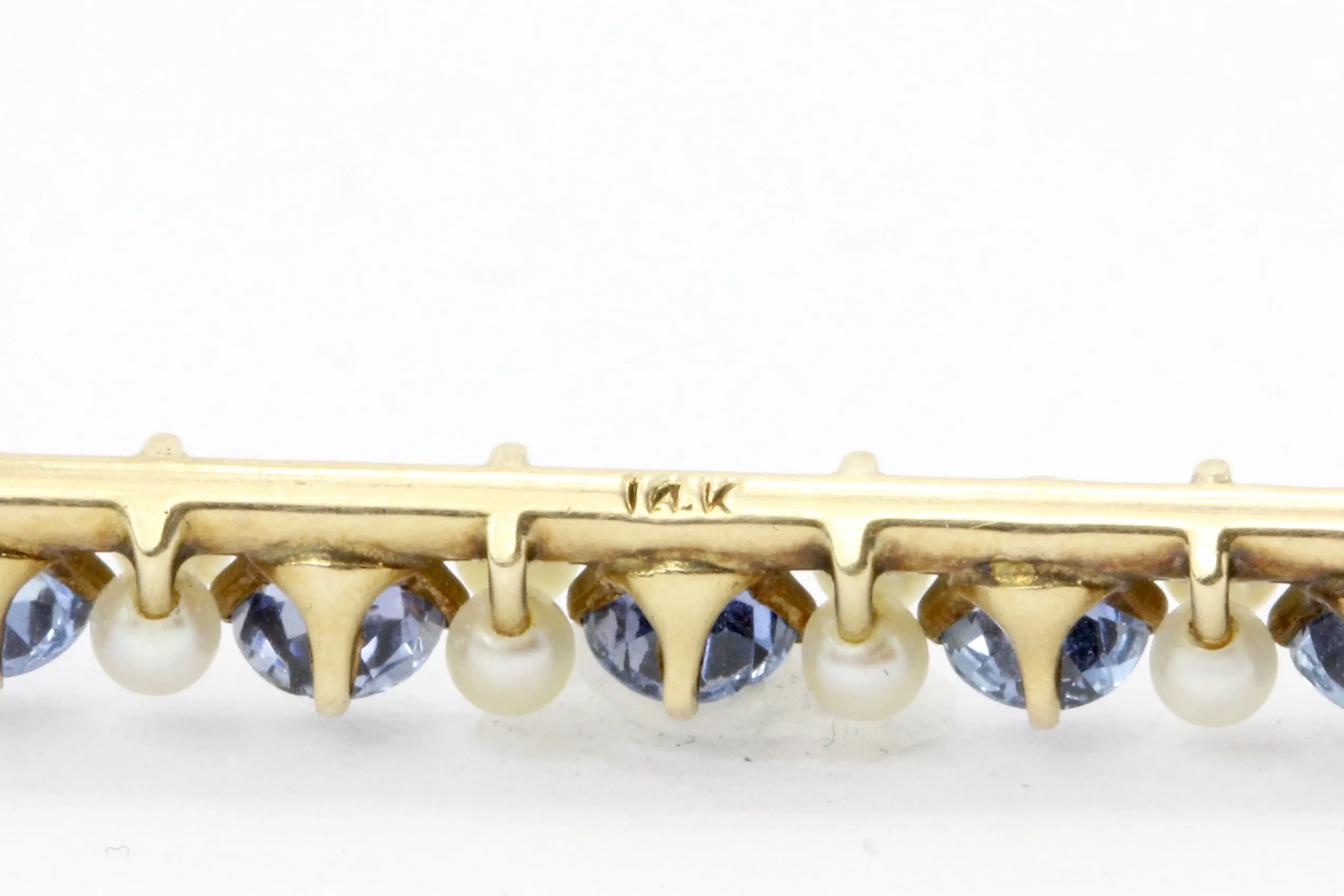 14K Gold Victorian Sapphire and Pearl Bar Pin Conversion Necklace