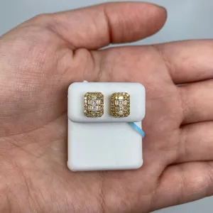 14K Rectangle Diamond Baguette Castle Earrings