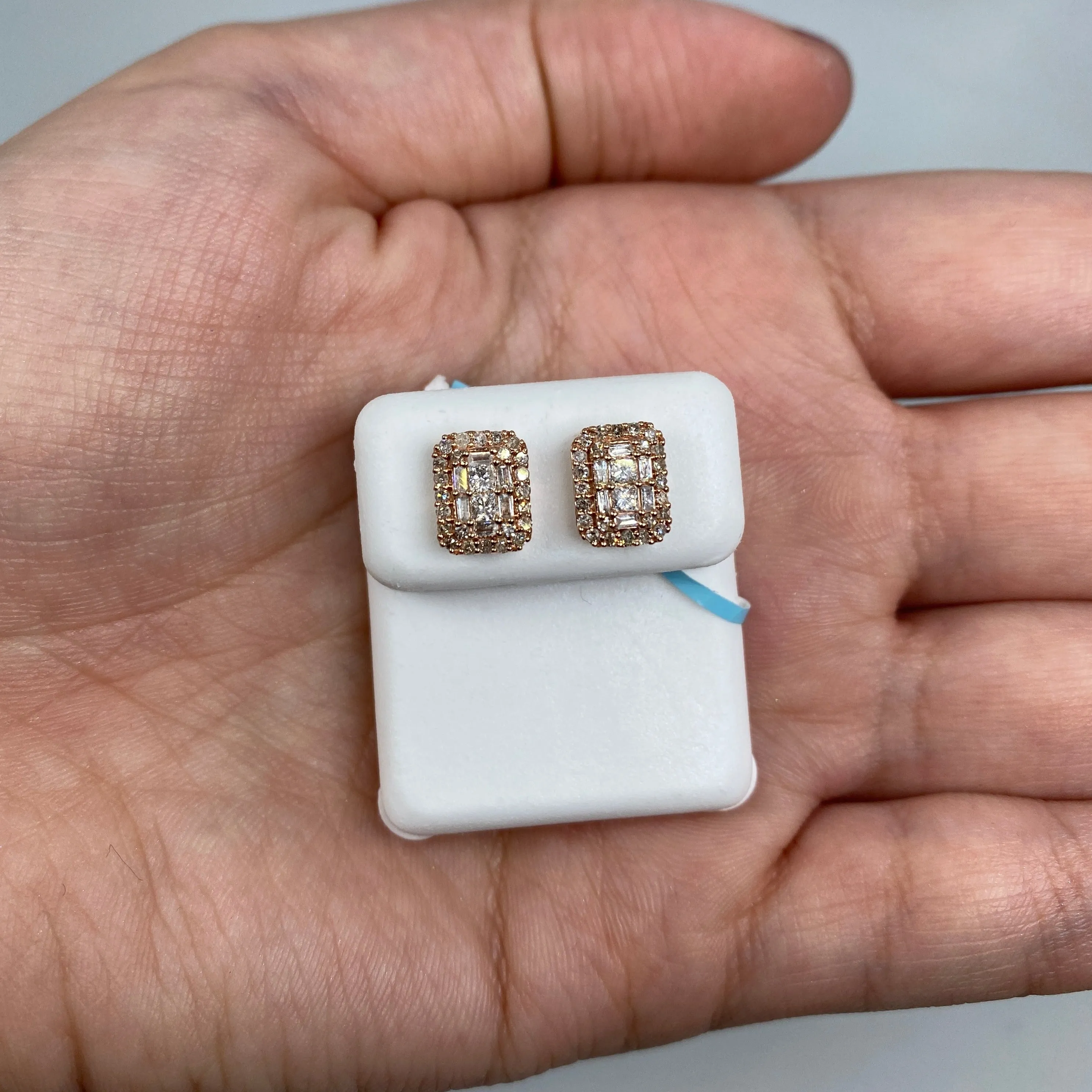 14K Rectangle Diamond Baguette Castle Earrings