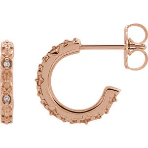 14K Rose .04 CTW Diamond Vintage-Inspired J-Hoop Earrings