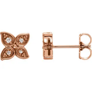 14K Rose  .05 CTW Diamond Leaf Earrings