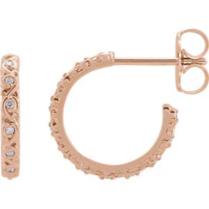 14K Rose .05 CTW Diamond Sculptural J-Hoop Earrings