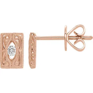 14K Rose .07 CTW Diamond Design-Engraved Earrings