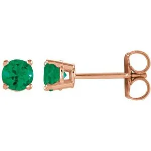 14K Rose 4 mm Lab-Grown Emerald Stud Earrings