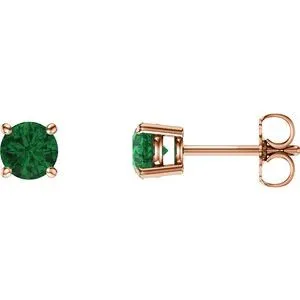 14K Rose 5 mm Lab-Grown Emerald Stud Earrings