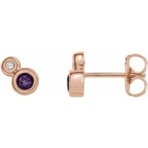 14K Rose Amethyst & .03 CTW Diamond Earrings