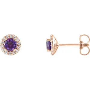 14K Rose Amethyst & 1/8 CTW Diamond Earrings
