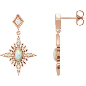 14K Rose Australian Opal & 1/6 CTW Diamond Celestial Earrings