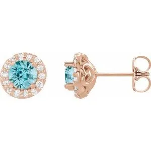 14K Rose Blue Zircon & 1/6 CTW Diamond Earrings