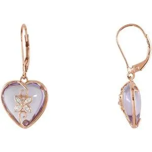 14K Rose Cabochon Rose de France Heart & .06 CTW Diamond Earrings