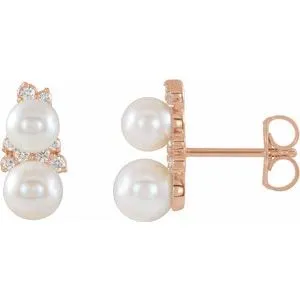 14K Rose Freshwater Cultured Pearl & 1/10 CTW Diamond Ear Climbers