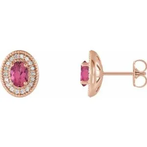 14K Rose Pink Tourmaline & 1/5 CTW Diamond Halo-Style Earrings