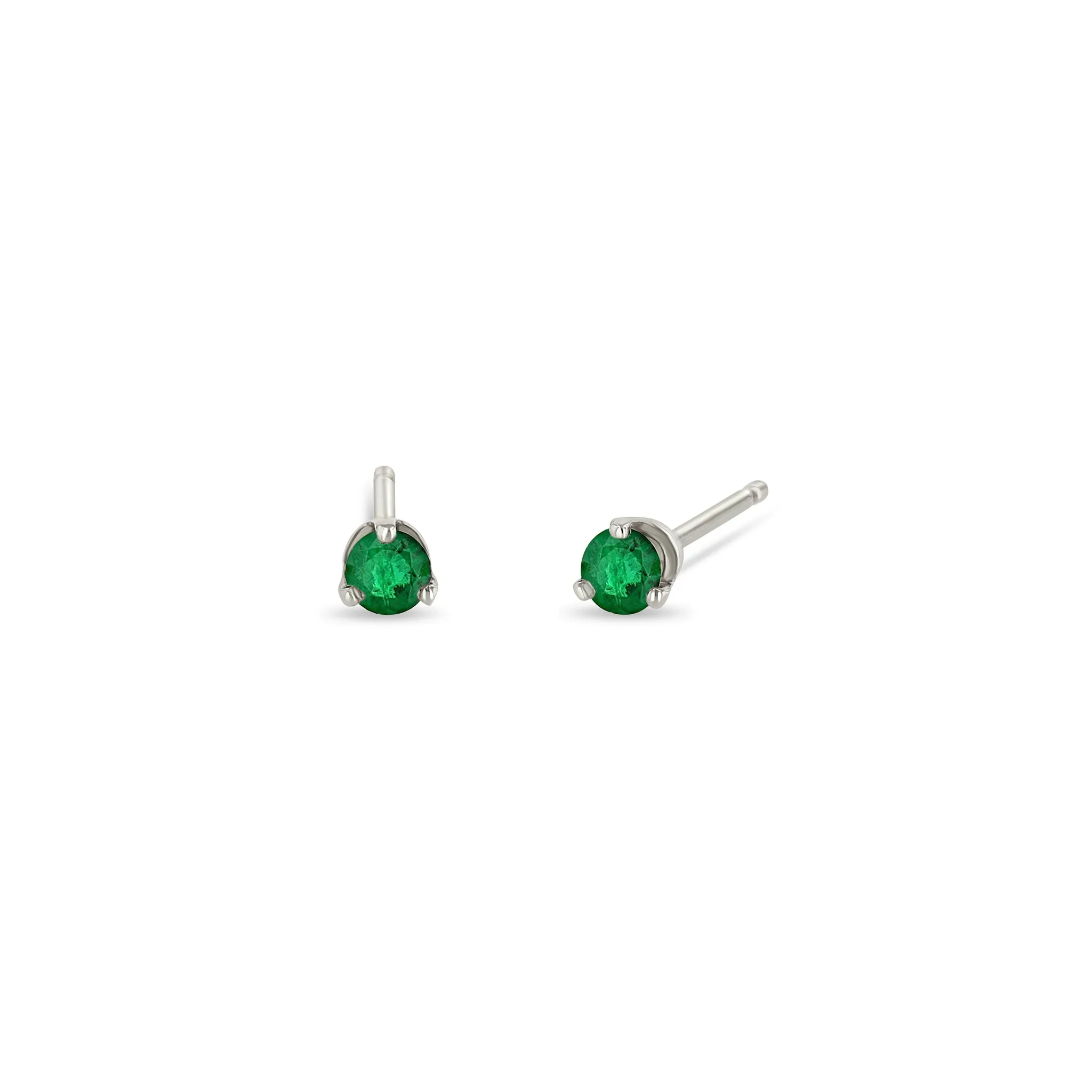14k Small Emerald Prong Studs | May Birthstone