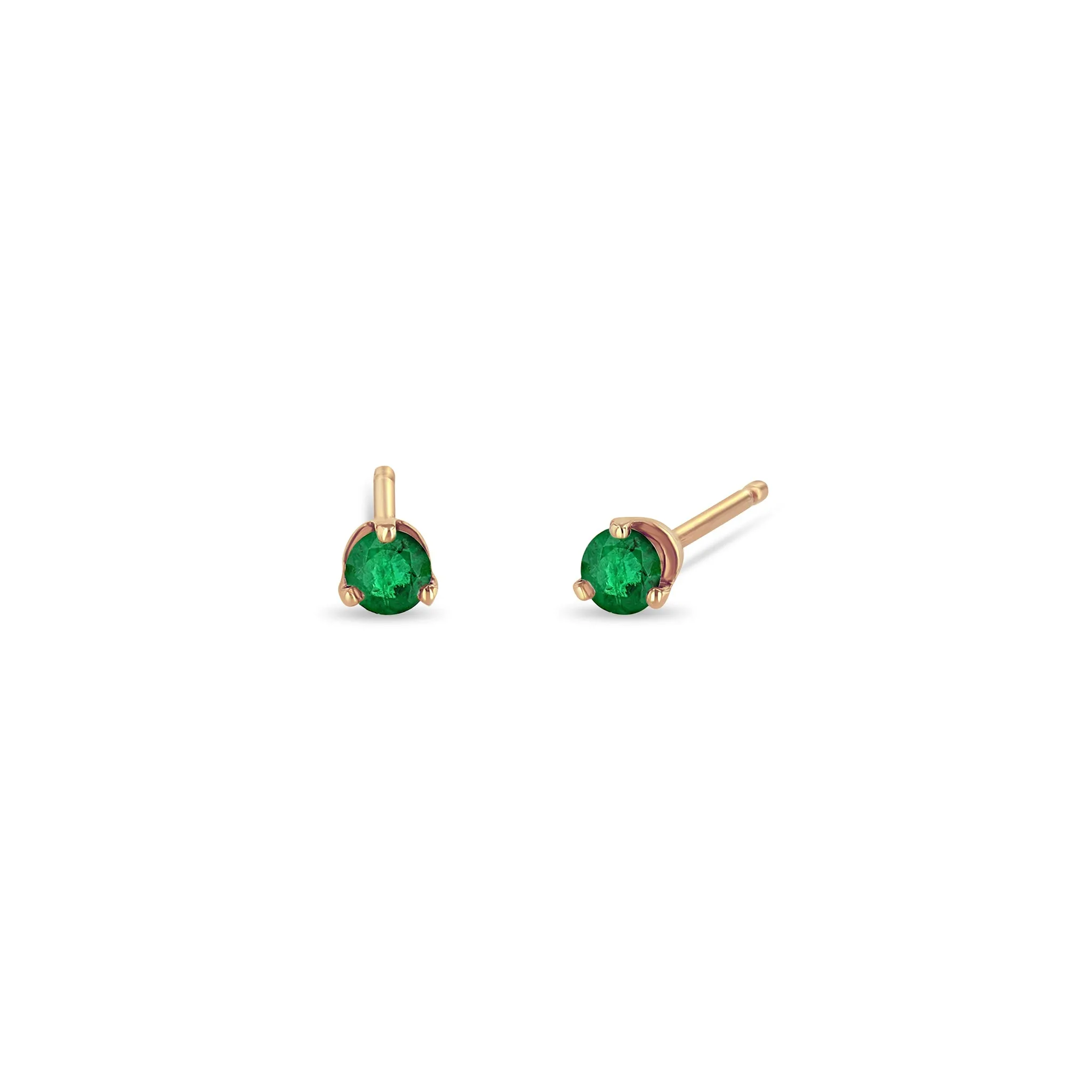14k Small Emerald Prong Studs | May Birthstone