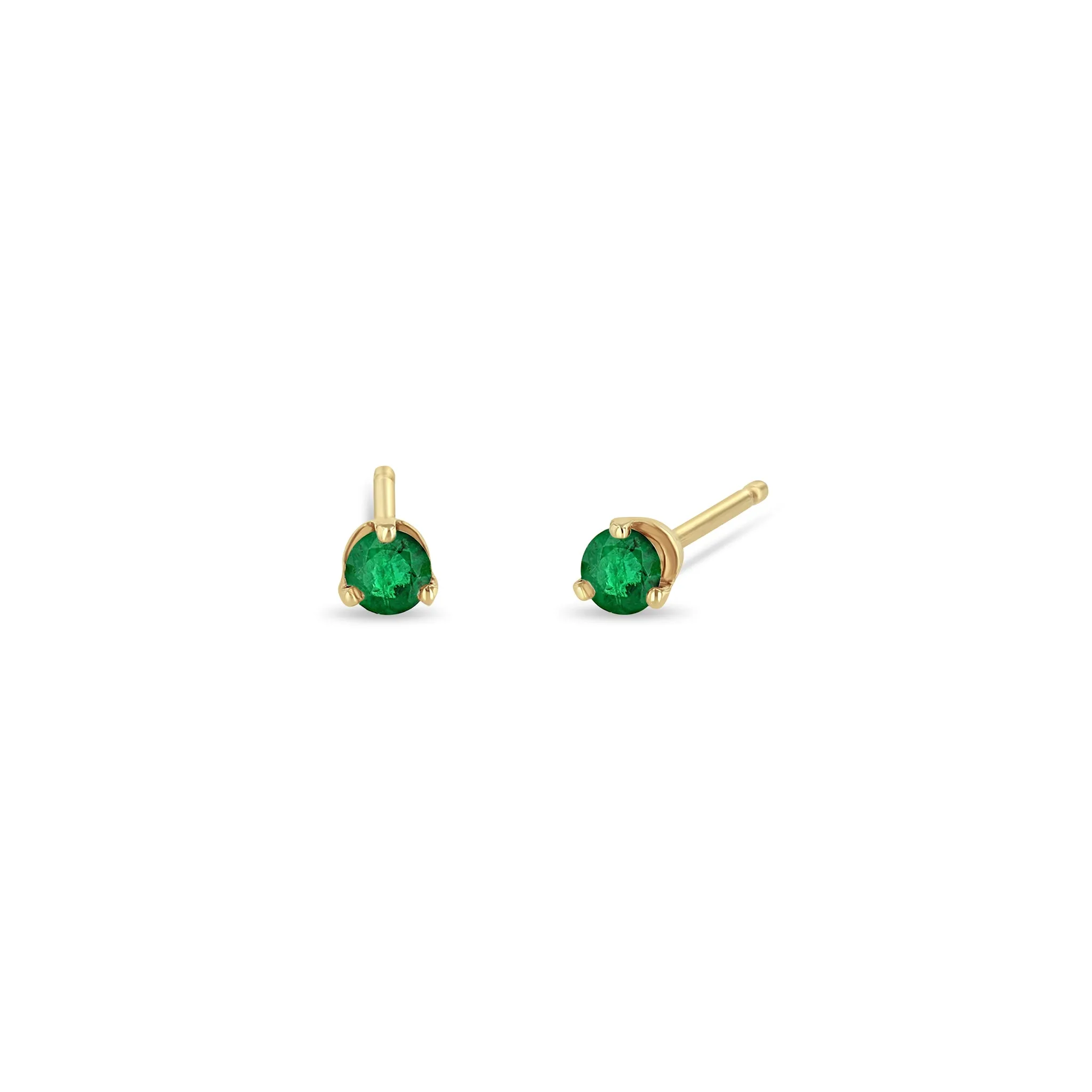 14k Small Emerald Prong Studs | May Birthstone