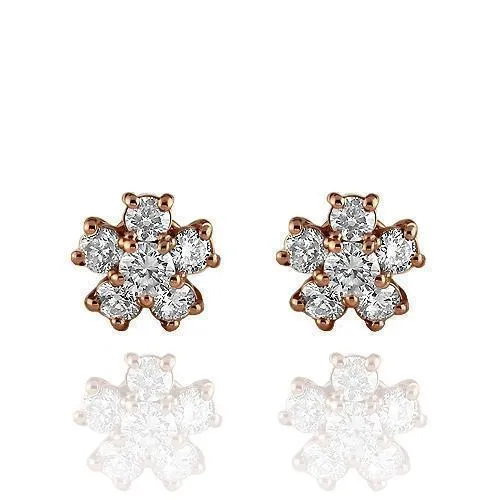 14K Solid Rose Gold Diamond Stud Earrings 0.60 Ctw