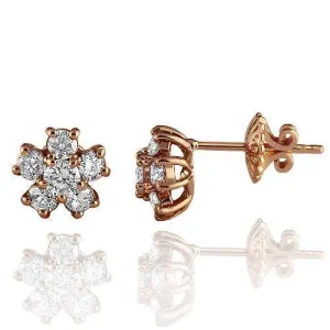 14K Solid Rose Gold Diamond Stud Earrings 0.60 Ctw