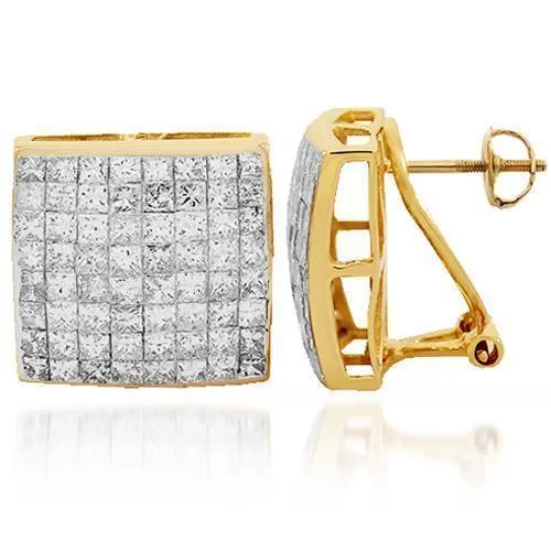 14K Solid Yellow Gold Diamond Stud Earrings 4.16 Ctw