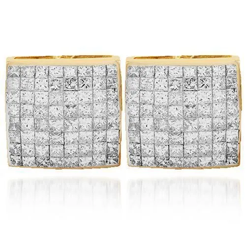 14K Solid Yellow Gold Diamond Stud Earrings 4.16 Ctw