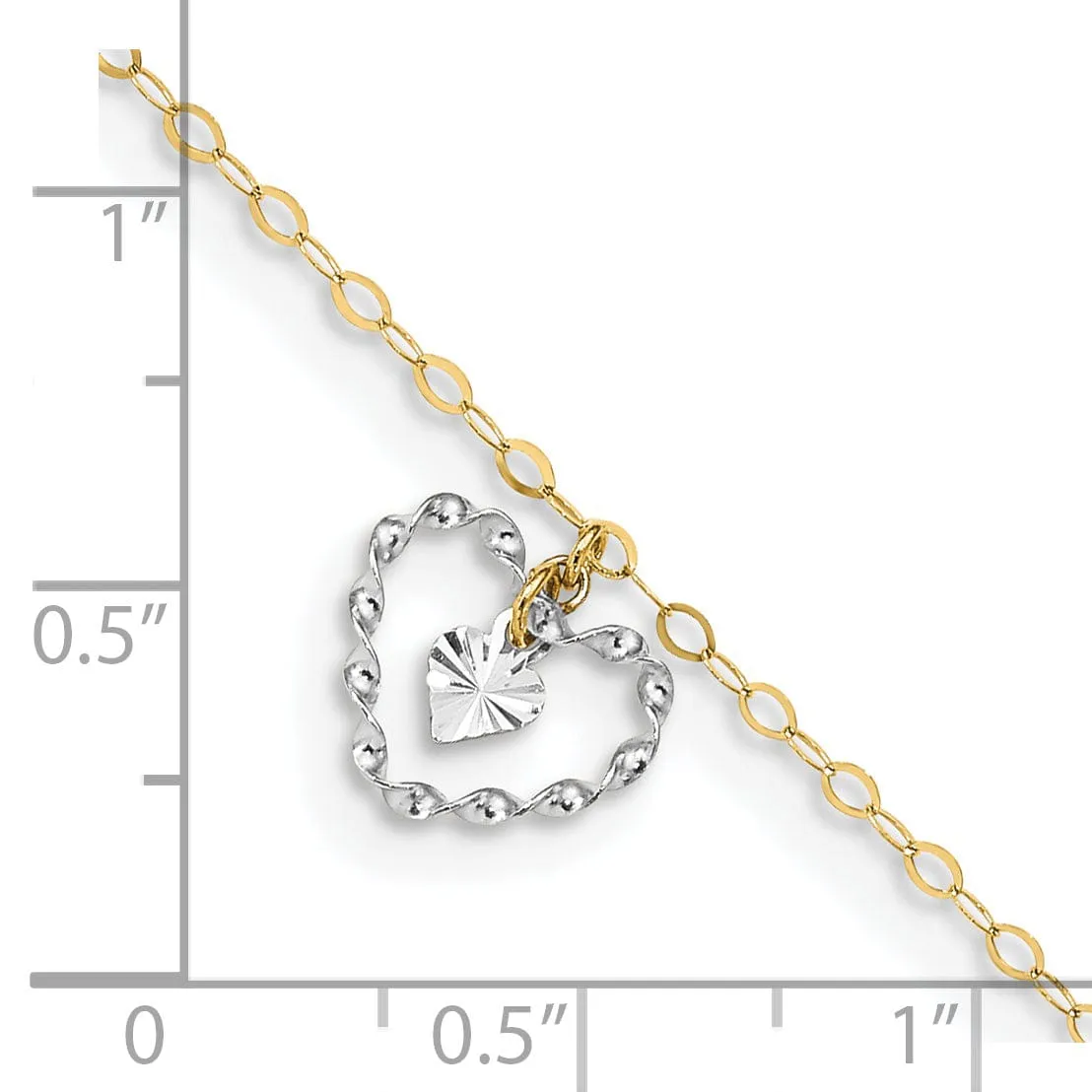 14K Two-tone Twisted Diamond Cut Heart Anklet