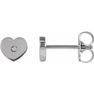 14K White .01 CTW Diamond Solitaire Heart Youth Earrings