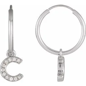14K White .04 CTW Natural Diamond Single Initial C Hoop Earring