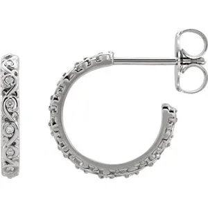 14K White .05 CTW Diamond Sculptural J-Hoop Earring