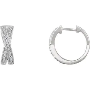 14K White 1/5 CTW Diamond Criss-Cross Hoop Earrings
