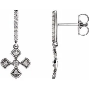 14K White 1/5 CTW Diamond Cross Dangle Earrings