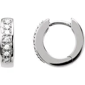 14K White 1/6 CTW Diamond Hoop Earrings