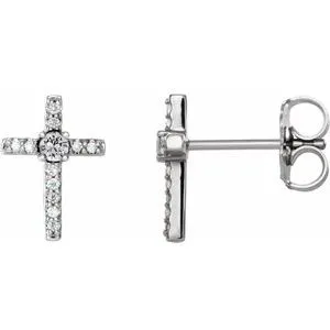 14K White 1/8 CTW Diamond Cross Earrings