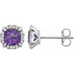 14K White Amethyst & 1/10 CTW Diamond Earrings