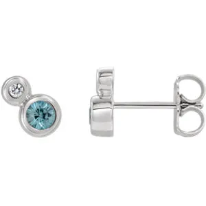 14K White Blue Zircon & .03 CTW Diamond Earrings