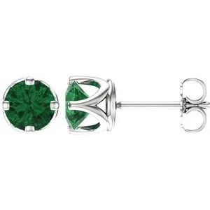 14K White Chatham® Created Emerald Earrings