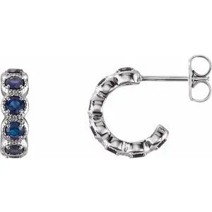14K White Chatham® Lab-Created Sapphire Hoop Earrings