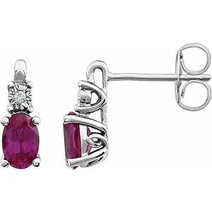 14K White Created Ruby & .02 CTW Diamond Accented Earrings