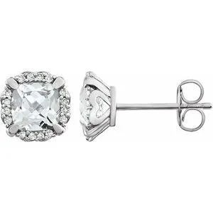 14K White Created White Sapphire & 1/10 CTW Diamond Earrings