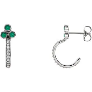 14K White Emerald & 1/4 CTW Diamond J-Hoop Earrings